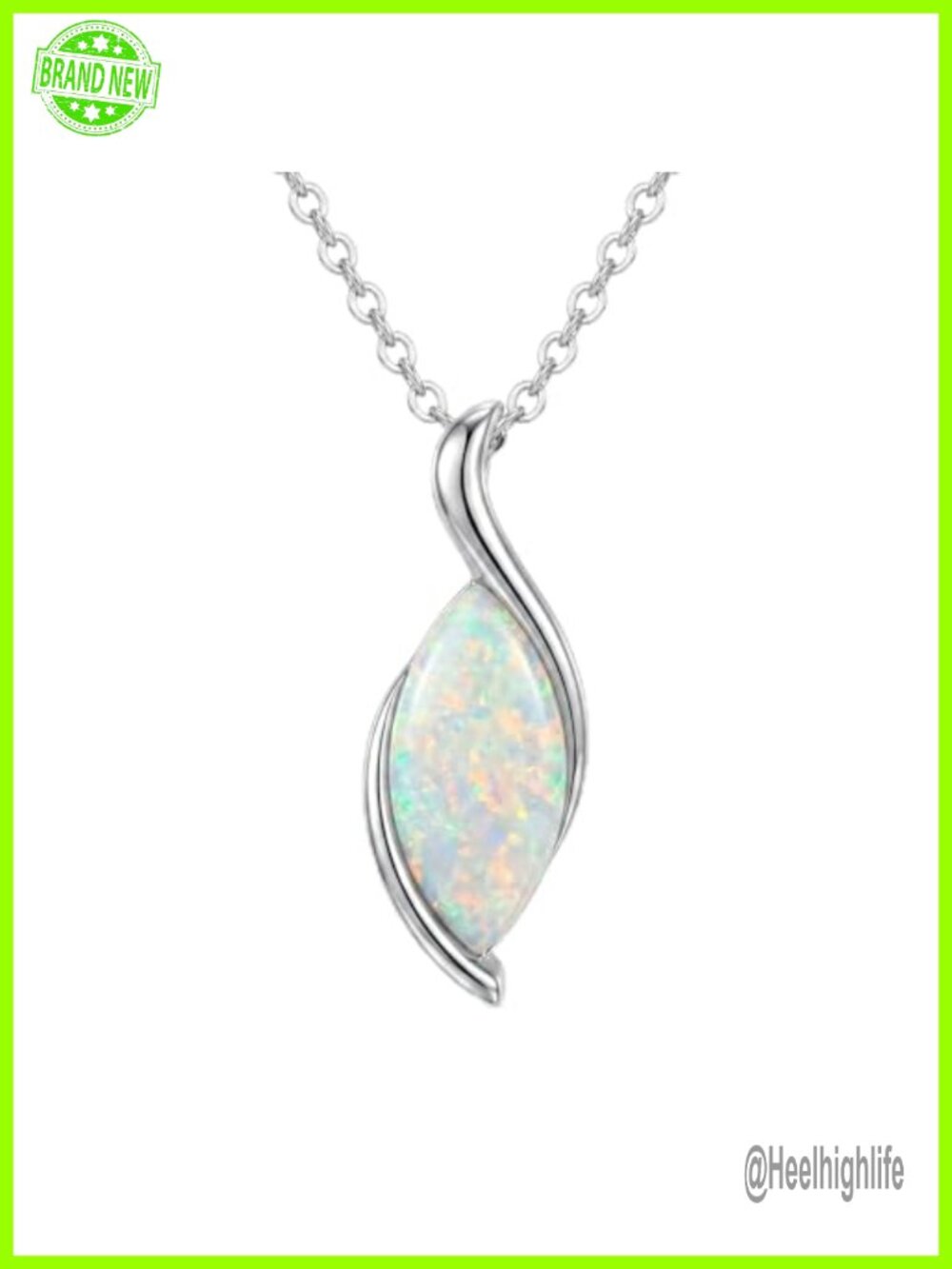 925 Sterling Silver Opal Infinity Leaf Marquise Pendant Necklace 18in